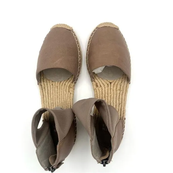 Eileen Fisher Coy leather Flats Espadrille taupe back Zip Ankle Strap Boho Sz 7