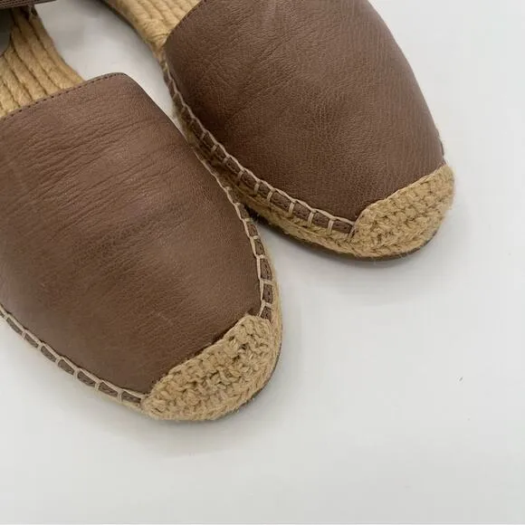 Eileen Fisher Coy leather Flats Espadrille taupe back Zip Ankle Strap Boho Sz 7