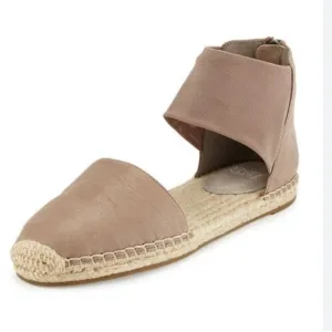 Eileen Fisher Coy leather Flats Espadrille taupe back Zip Ankle Strap Boho Sz 7