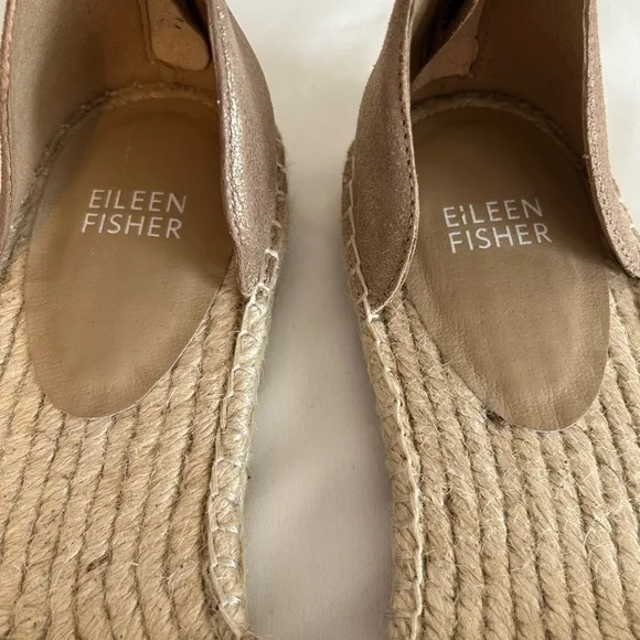 Eileen Fisher Lala Espadrille In Light Gold Metallic Flats W/Ankle Strap, 8.5