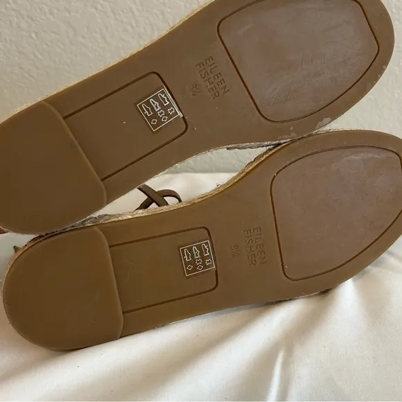 Eileen Fisher Lala Espadrille In Light Gold Metallic Flats W/Ankle Strap, 8.5