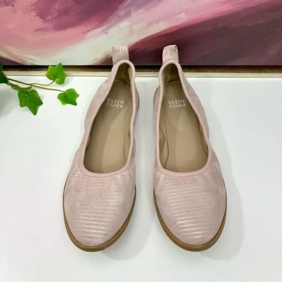 EILEEN FISHER Notion Ballet Flat In Goose Bump/light Gold Size 8.5