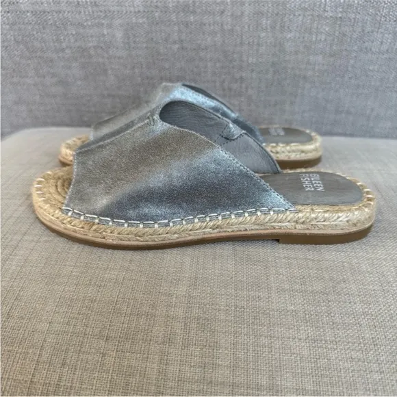 Eileen Fisher Silver Espadrille Slingback Wedges