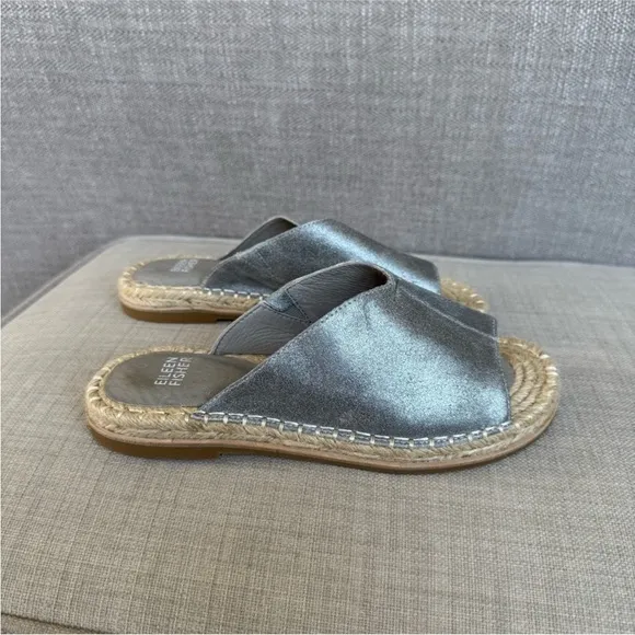 Eileen Fisher Silver Espadrille Slingback Wedges