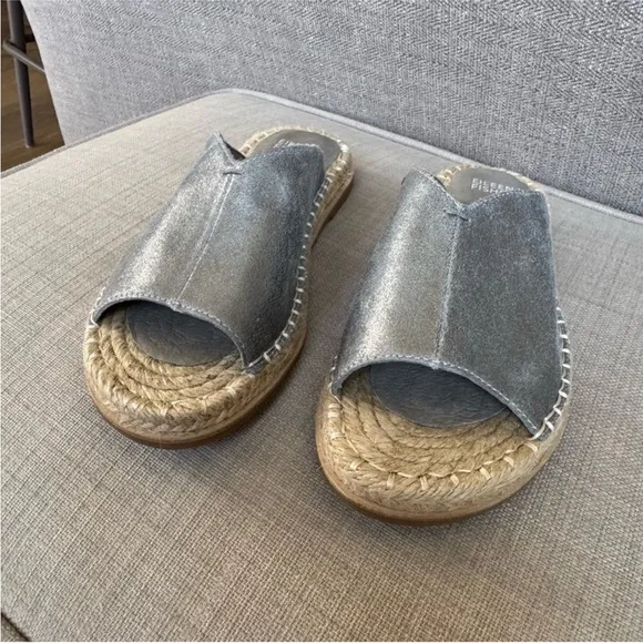 Eileen Fisher Silver Espadrille Slingback Wedges