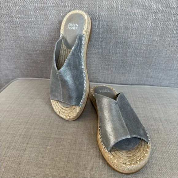 Eileen Fisher Silver Espadrille Slingback Wedges