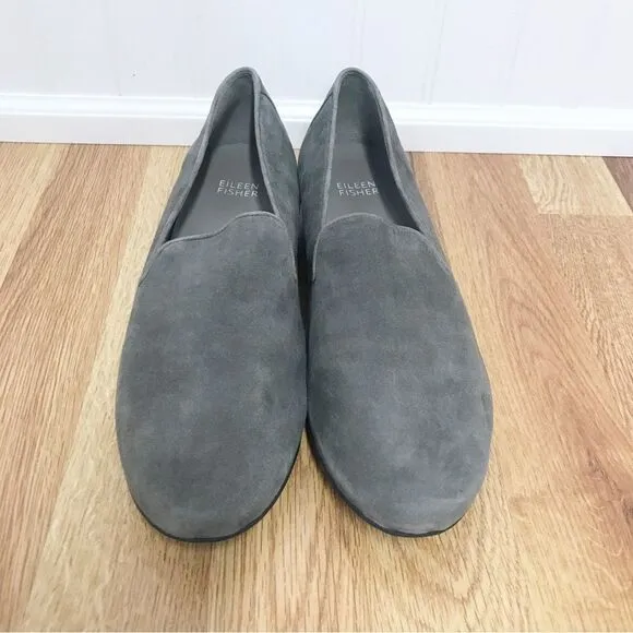 EILEEN FISHER Gray Suede Slip On Flats Shoes Loafers Slippers Leather Size 9
