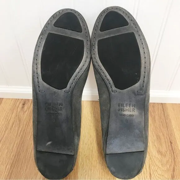 EILEEN FISHER Gray Suede Slip On Flats Shoes Loafers Slippers Leather Size 9