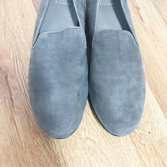EILEEN FISHER Gray Suede Slip On Flats Shoes Loafers Slippers Leather Size 9