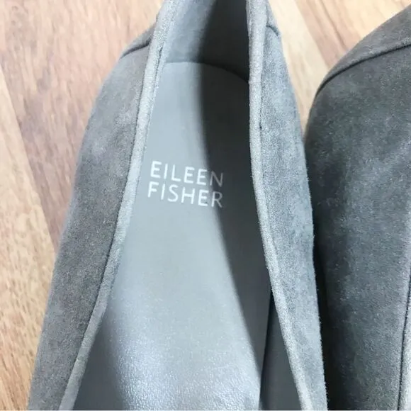 EILEEN FISHER Gray Suede Slip On Flats Shoes Loafers Slippers Leather Size 9