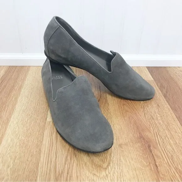 EILEEN FISHER Gray Suede Slip On Flats Shoes Loafers Slippers Leather Size 9