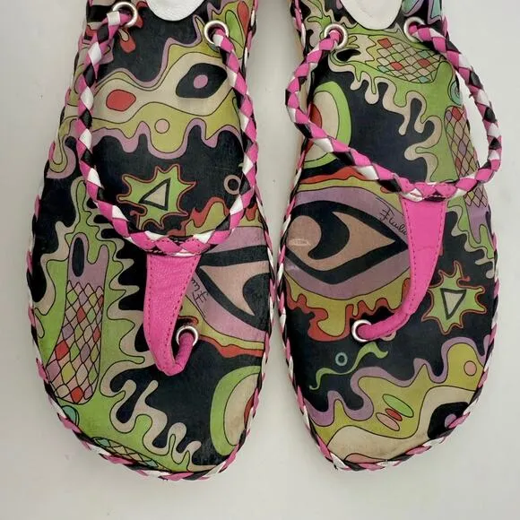 Emilio Pucci Multicolor Printed Flip Flop Slides Shoes Pink/Black | Fit US 9.5