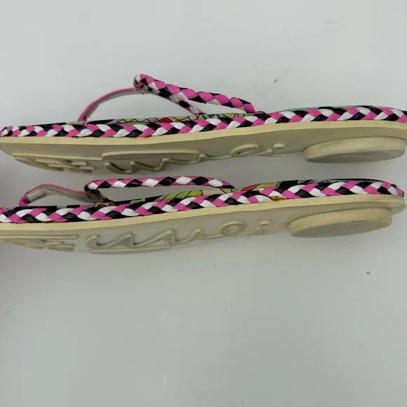 Emilio Pucci Multicolor Printed Flip Flop Slides Shoes Pink/Black | Fit US 9.5