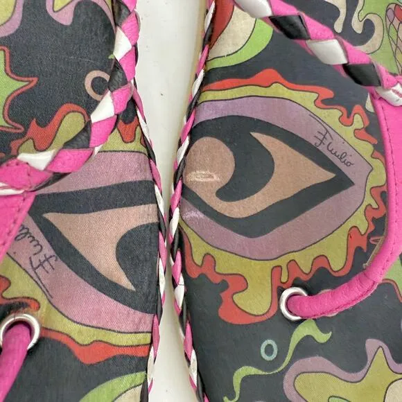 Emilio Pucci Multicolor Printed Flip Flop Slides Shoes Pink/Black | Fit US 9.5