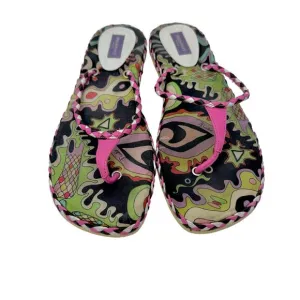 Emilio Pucci Multicolor Printed Flip Flop Slides Shoes Pink/Black | Fit US 9.5