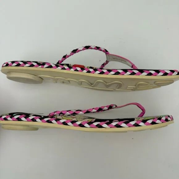 Emilio Pucci Multicolor Printed Flip Flop Slides Shoes Pink/Black | Fit US 9.5