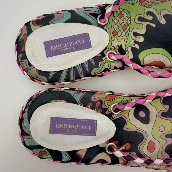 Emilio Pucci Multicolor Printed Flip Flop Slides Shoes Pink/Black | Fit US 9.5