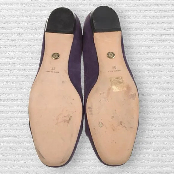 Emilio Pucci Purple Suede Ankle Strap Ballet Flats Slight Heel With Stone Accent