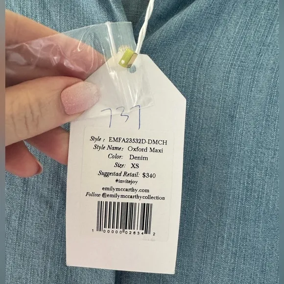 Emily McCarthy chambray maxi dress, nwt, XS
