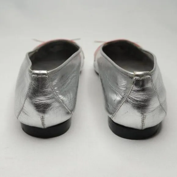 Enzo of Roma Vintage Kids Size 34 Silver Pink Leather Cat Slip On Loafers