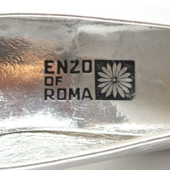 Enzo of Roma Vintage Kids Size 34 Silver Pink Leather Cat Slip On Loafers