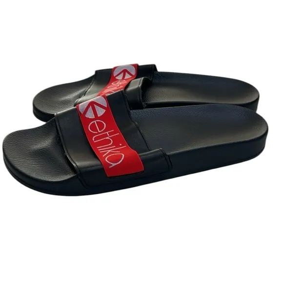Ethika Men’s  Black Red Leather Slides Made in Italy SZ 10.5 45