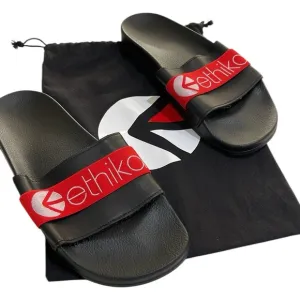 Ethika Men’s  Black Red Leather Slides Made in Italy SZ 10.5 45
