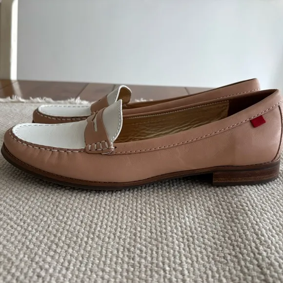 EUC Marc Joseph East Village Pink White Leather Penny Loafers Size 10