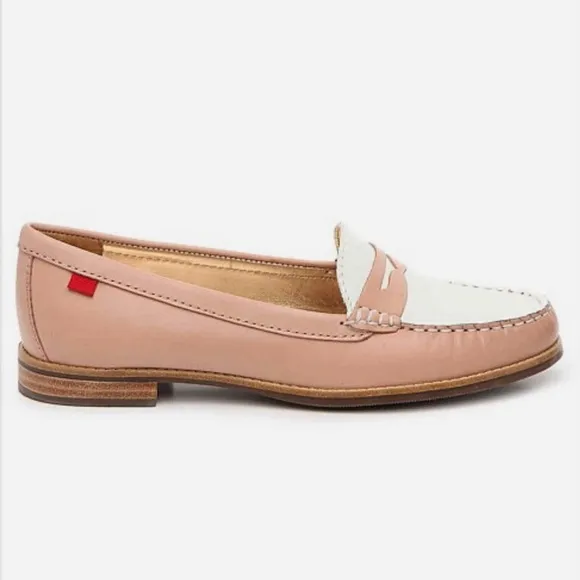 EUC Marc Joseph East Village Pink White Leather Penny Loafers Size 10