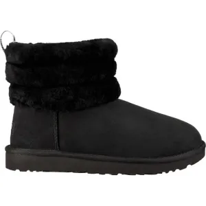 EUC UGG women's Fluff Mini Quilted Logo suede leather sheepskin Boots, sz 5