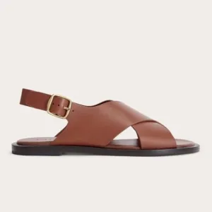 Everlane The City Crossover Sandal Flats Womens Sz 8 Rum Brown Leather