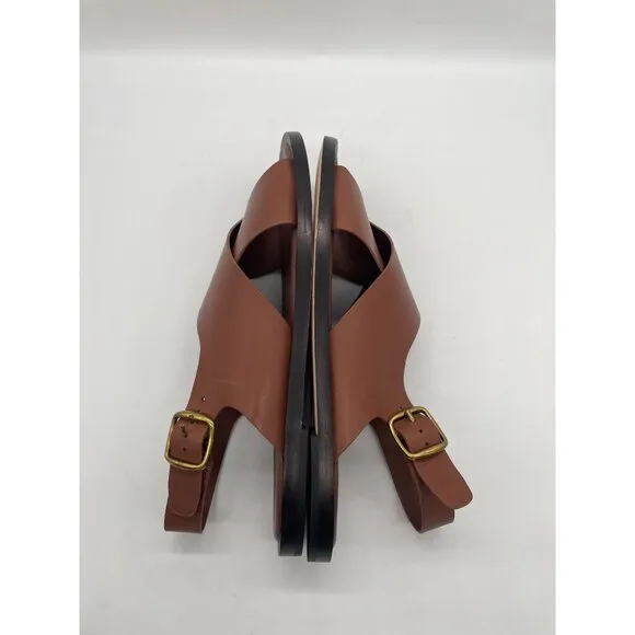 Everlane The City Crossover Sandal Flats Womens Sz 8 Rum Brown Leather