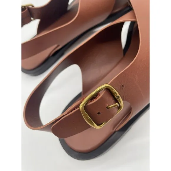 Everlane The City Crossover Sandal Flats Womens Sz 8 Rum Brown Leather
