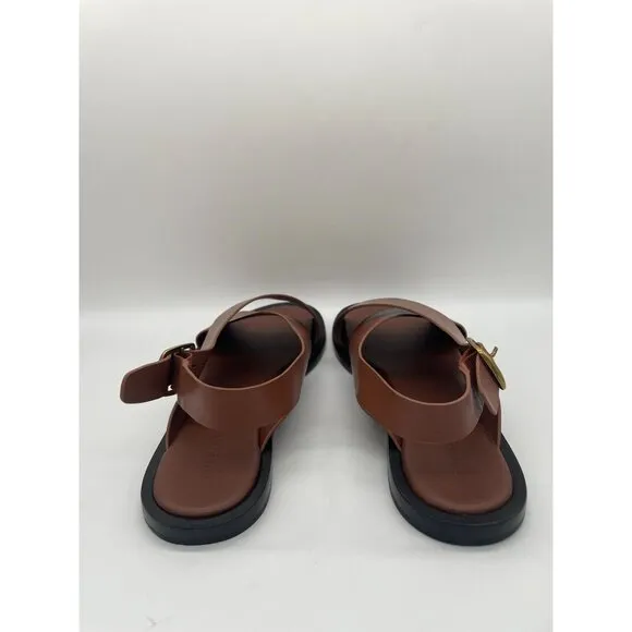 Everlane The City Crossover Sandal Flats Womens Sz 8 Rum Brown Leather