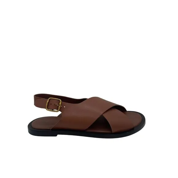 Everlane The City Crossover Sandal Flats Womens Sz 8 Rum Brown Leather