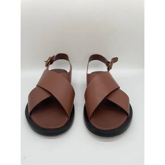 Everlane The City Crossover Sandal Flats Womens Sz 8 Rum Brown Leather