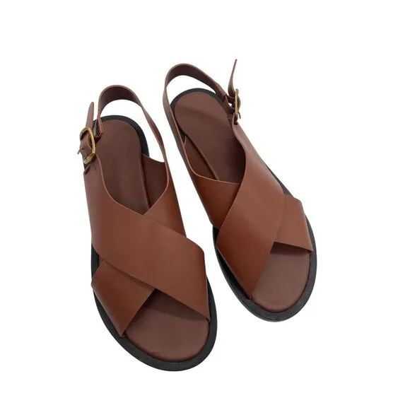 Everlane The City Crossover Sandal Flats Womens Sz 8 Rum Brown Leather