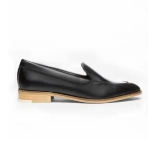 EVERLANE The Modern Loafer Flats Black Matte Leather RARE White Heel Stripe Sz 7