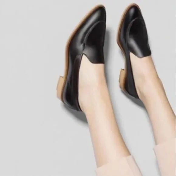 EVERLANE The Modern Loafer Flats Black Matte Leather RARE White Heel Stripe Sz 7