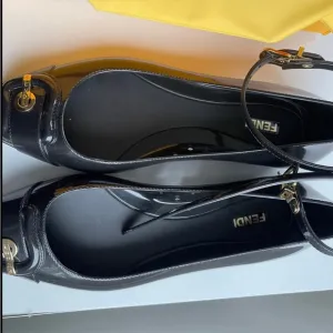 Fendi black jelly peep anckle strap ballet flats.Size 9