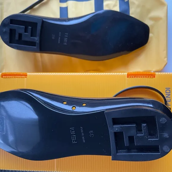 Fendi black jelly peep anckle strap ballet flats.Size 9