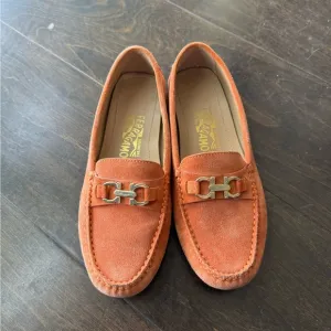 Ferragamo Orange Suede Loafers