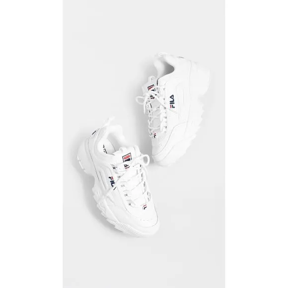 FILA WOMEN'S DISRUPTOR II PREMIUM COMFORTABLE SNEAKERS, WHITE/NAVY/RED, 11