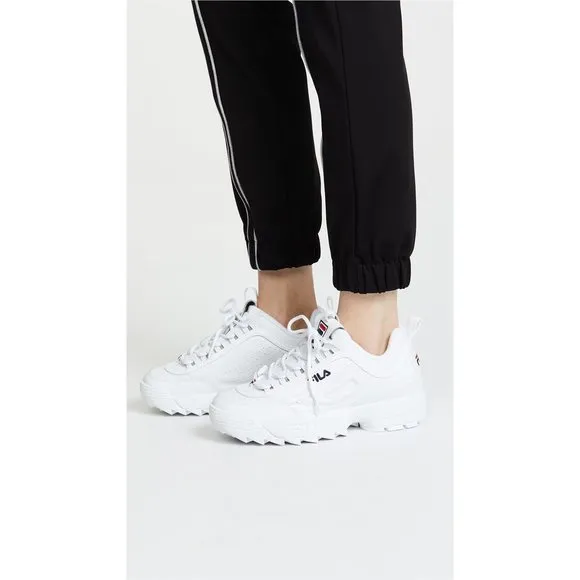 FILA WOMEN'S DISRUPTOR II PREMIUM COMFORTABLE SNEAKERS, WHITE/NAVY/RED, 11