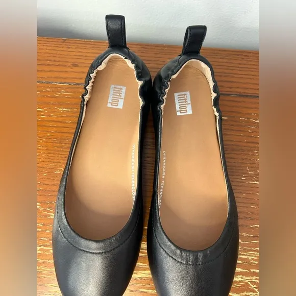FitFlop Allegro Comfy And Cute Black Leather Ballet Flats Women's Size 6.5