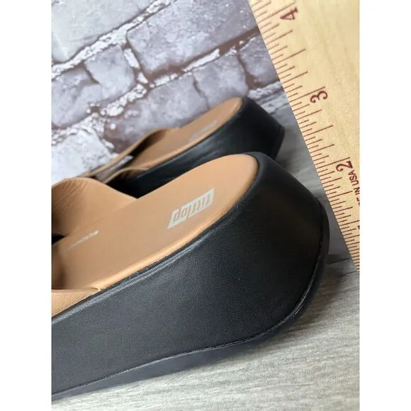 Fitflop F-Mode Brown Leather Flatform Cross Strap Slides Women’s Sz 10M US/42EU