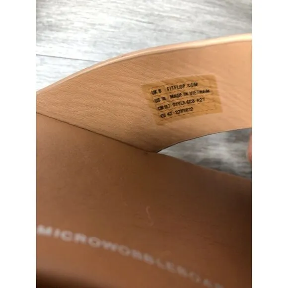 Fitflop F-Mode Brown Leather Flatform Cross Strap Slides Women’s Sz 10M US/42EU