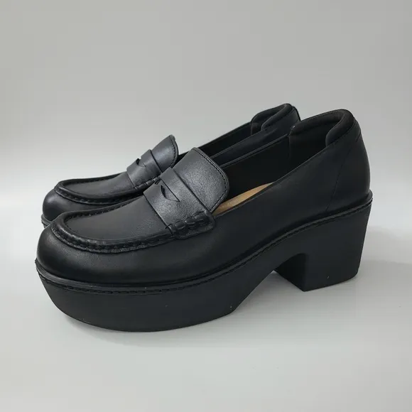 Fitflop Pilar Leather Platform Loafers Black Women’s Size 10