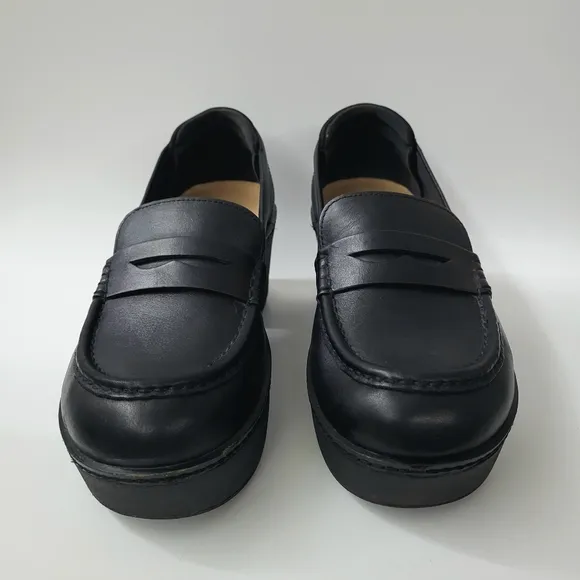 Fitflop Pilar Leather Platform Loafers Black Women’s Size 10