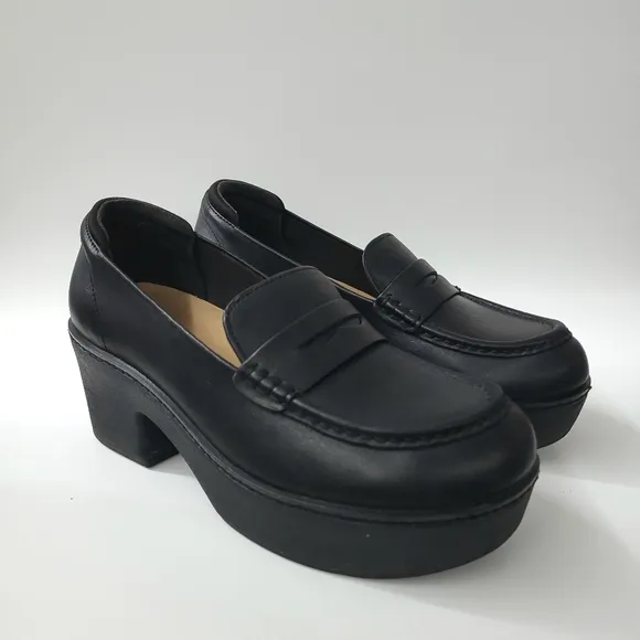 Fitflop Pilar Leather Platform Loafers Black Women’s Size 10